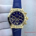 Replica Rolex Cosmograph Daytona Blue Watch Gold Case Leather Strap 40MM